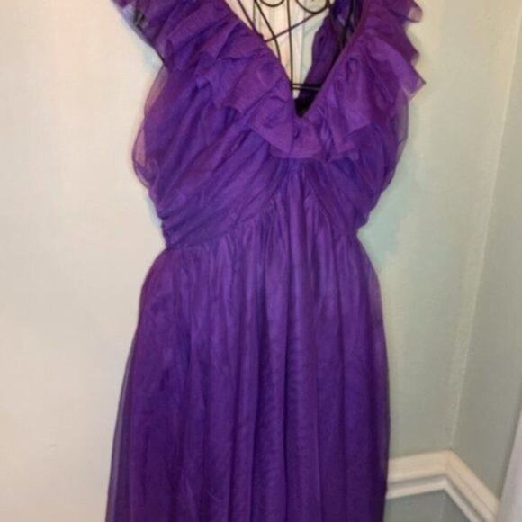 Anthropologie Maeve Ruffled Tulle Mini Dress deep Purple L - Picture 4 of 8
